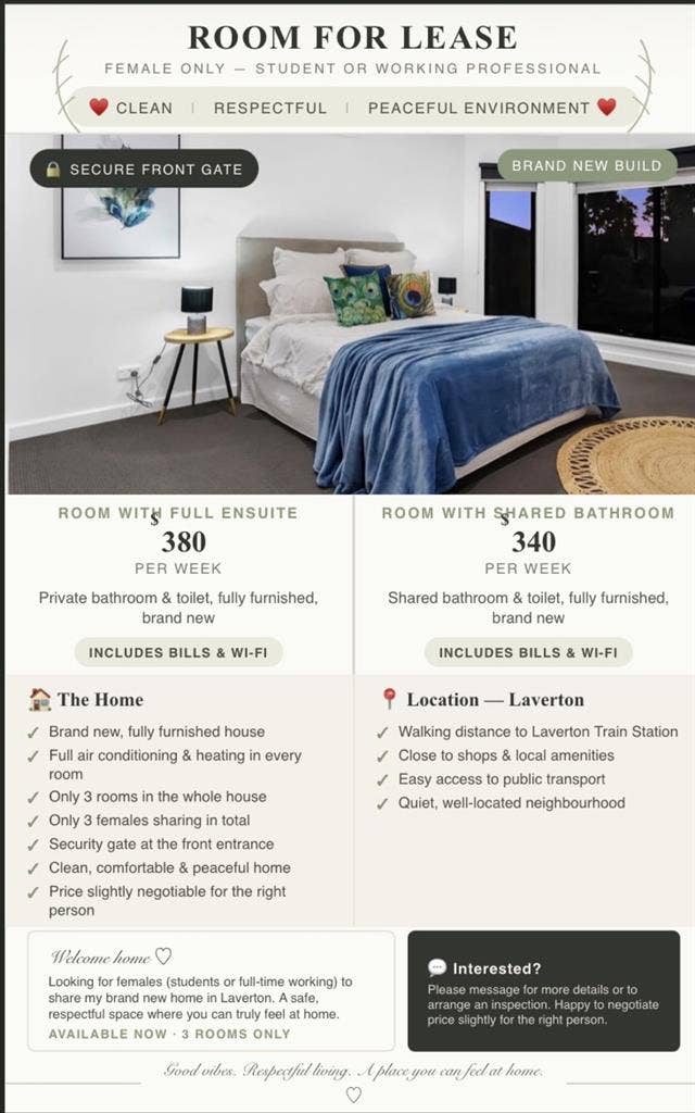 Female only room available