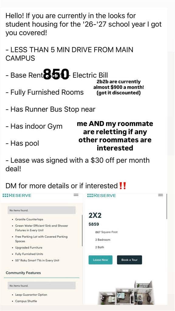 SUBLET AVAILABLE FOR UTSA STUDENTS