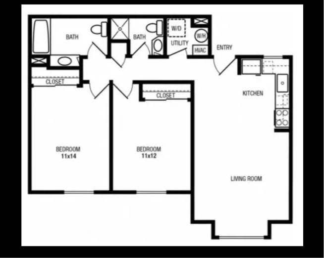 880sqft 2 Bed 2 Bath Apartment