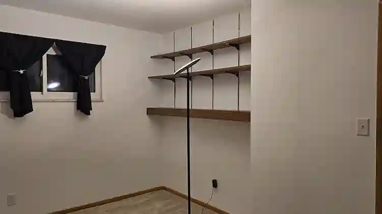 Room with built-in shelves
