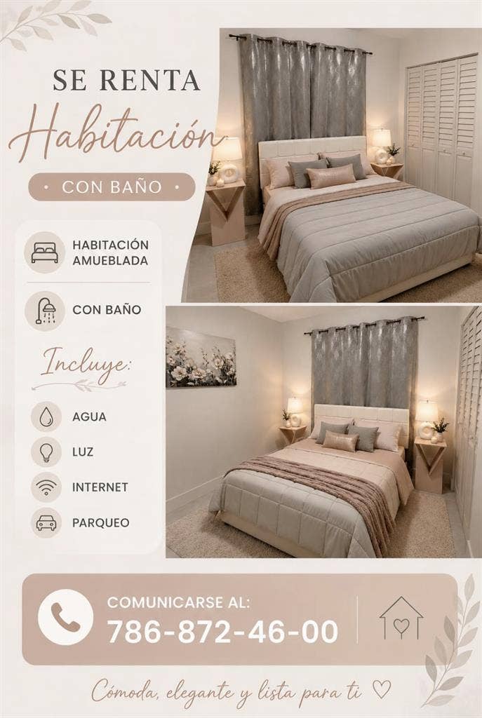 Se renta habitación amoblada (mujer
