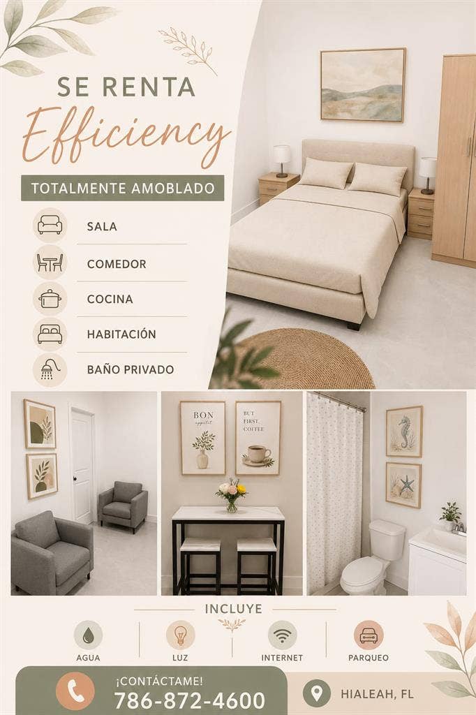 Se renta efficiency amoblado