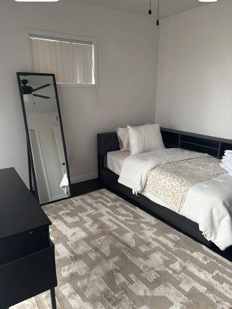 One single patio view bedroom