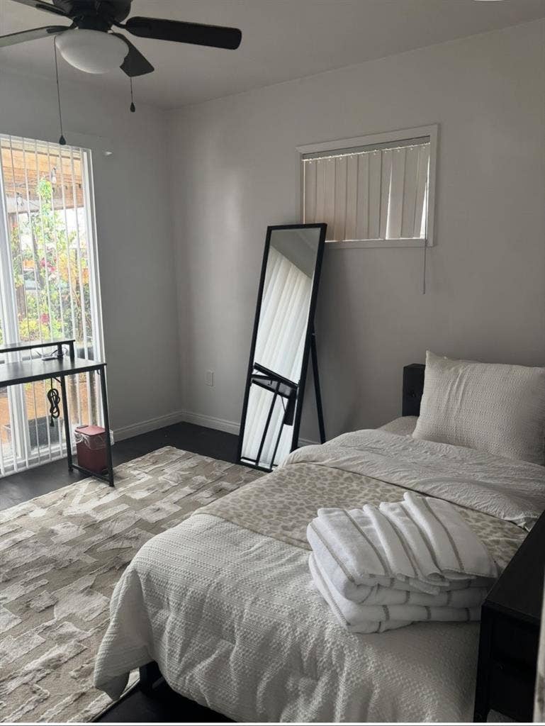 One single patio view bedroom