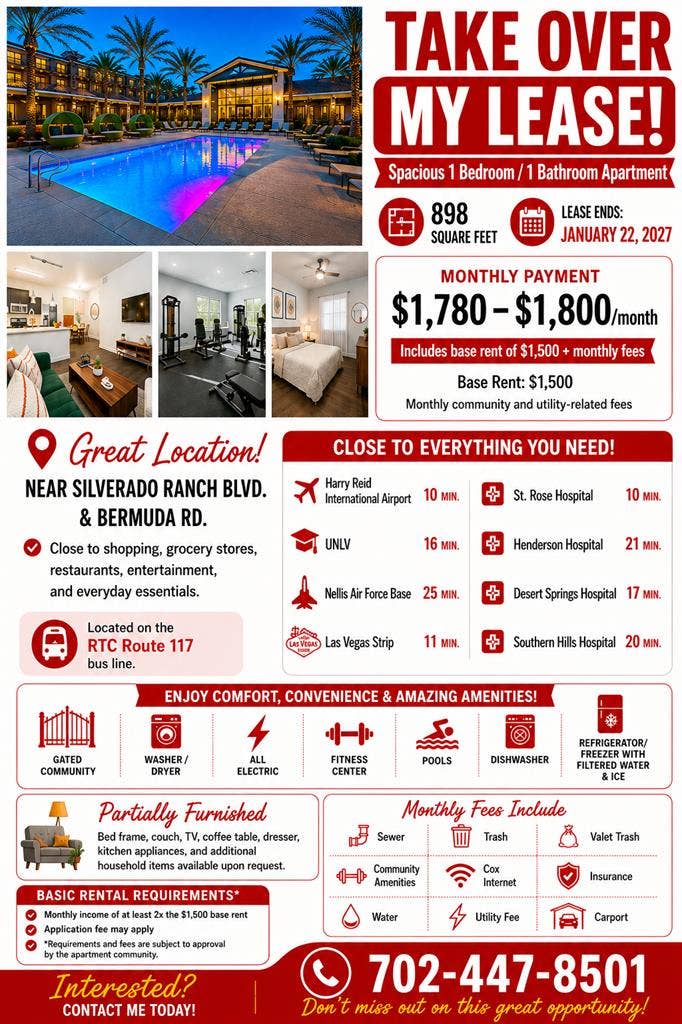 1BR/1BA Lease Takeover LasVegas, NV