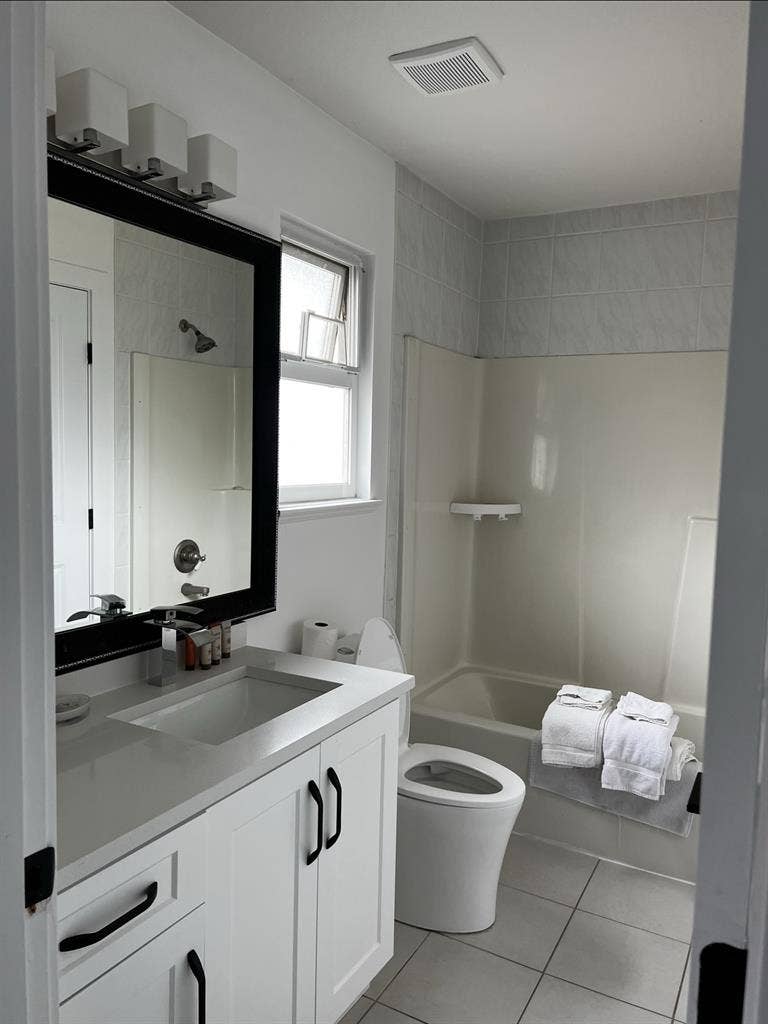 large bedroom with bathroom