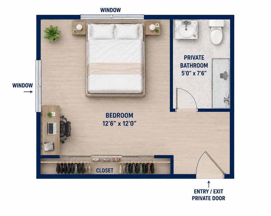 Furnished Room + Private Bath