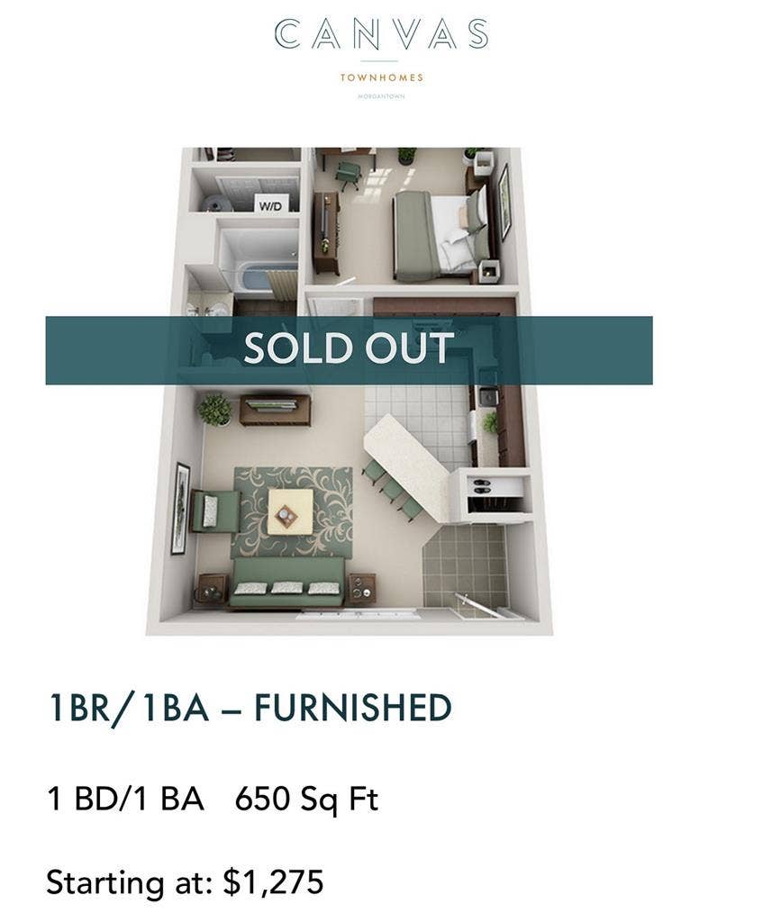 1 BR/ 1 BA $1150 furnished -canvas