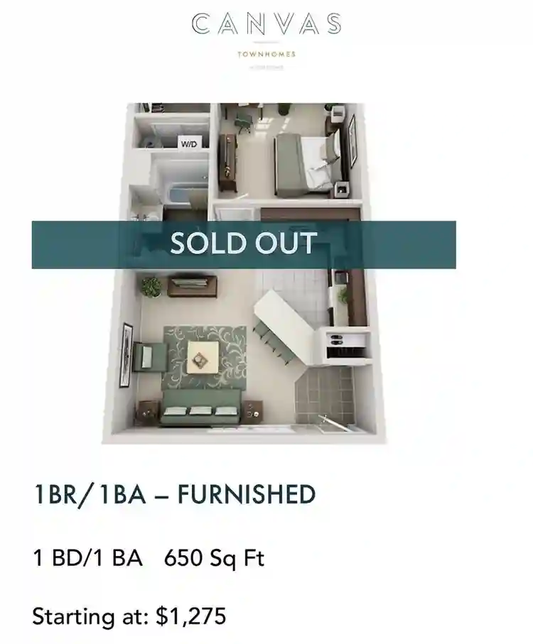 1 BR/ 1 BA $1150 furnished -canvas
