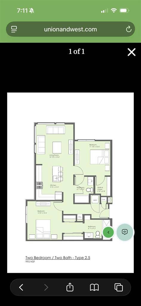 One unfurnished bedroom in a 2b2b