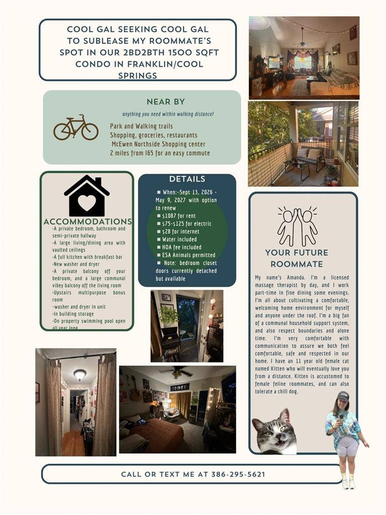 Seeking Female Roommate in Franklin