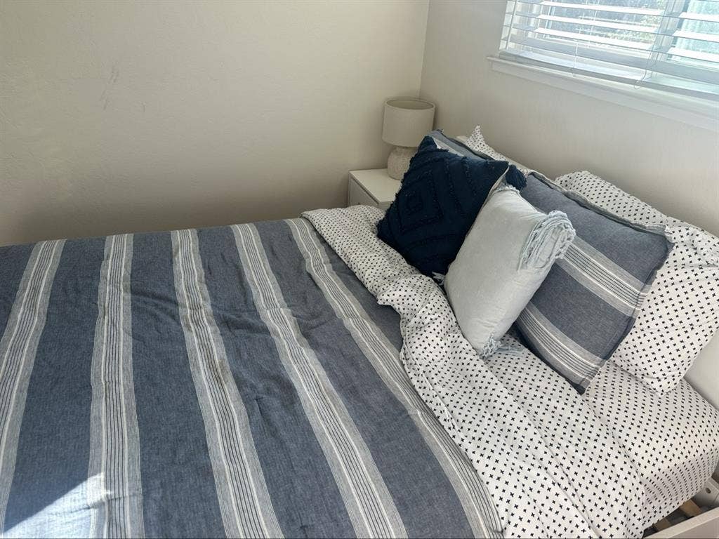 Room in a home on a quiet street.