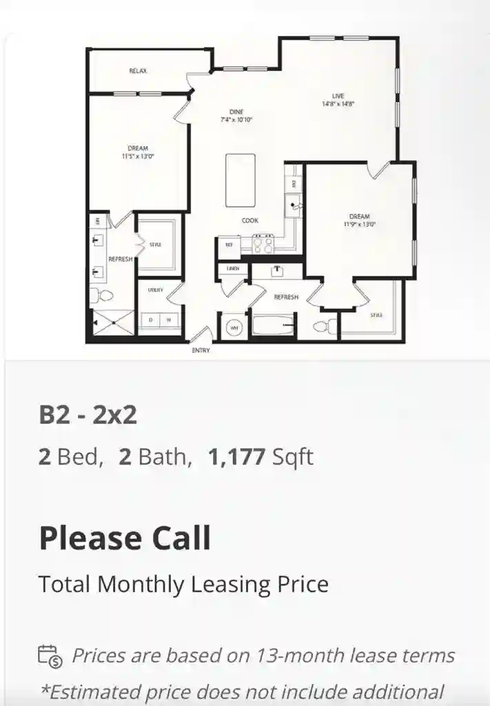 1BR/1BA in 2BR/2BA