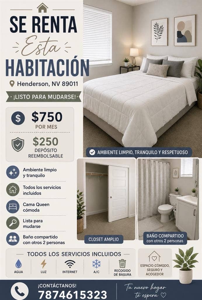 750 renta habitación henderson 8901