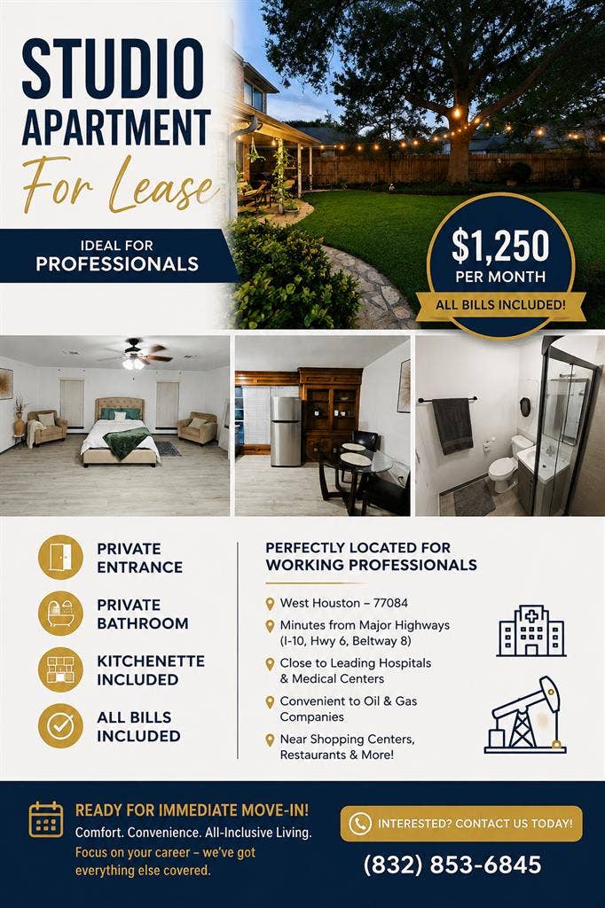 Studio apartment West Houston