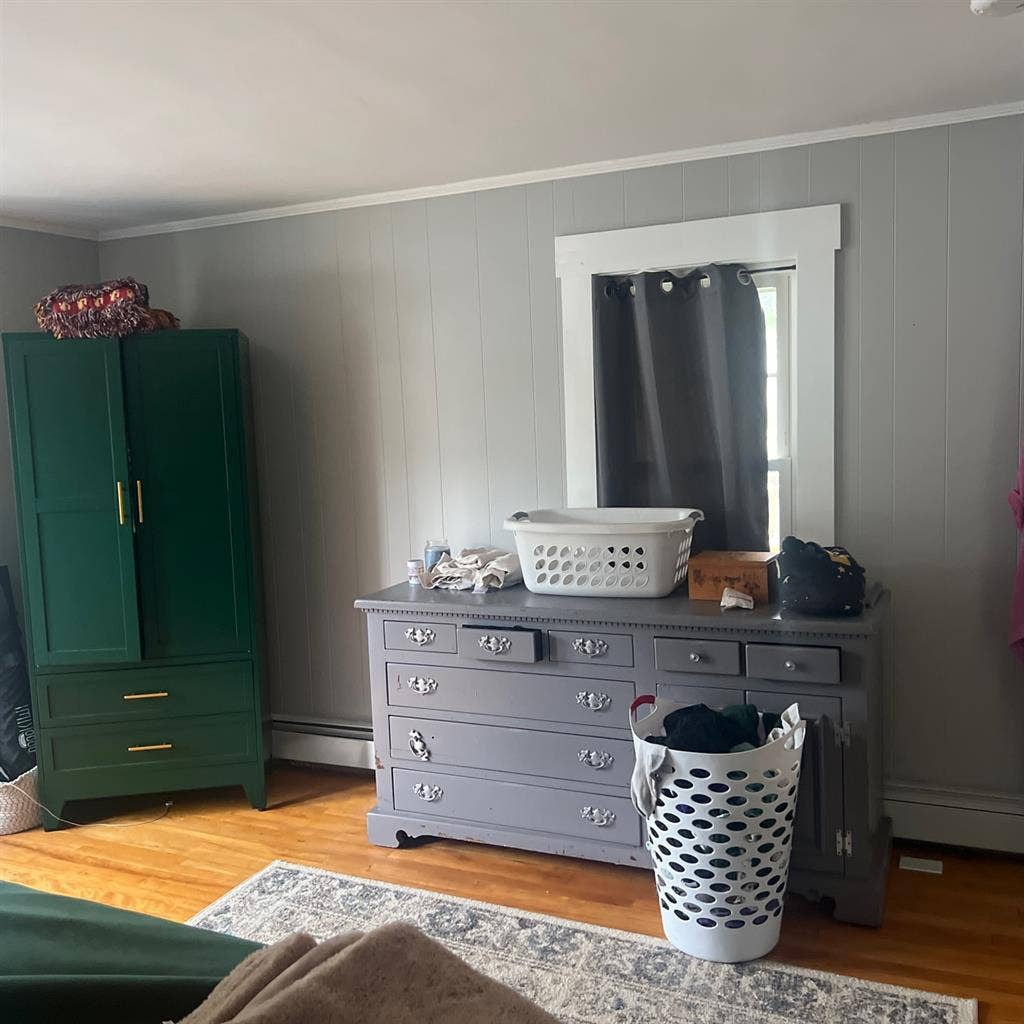 Large bedroom with lots of lighting