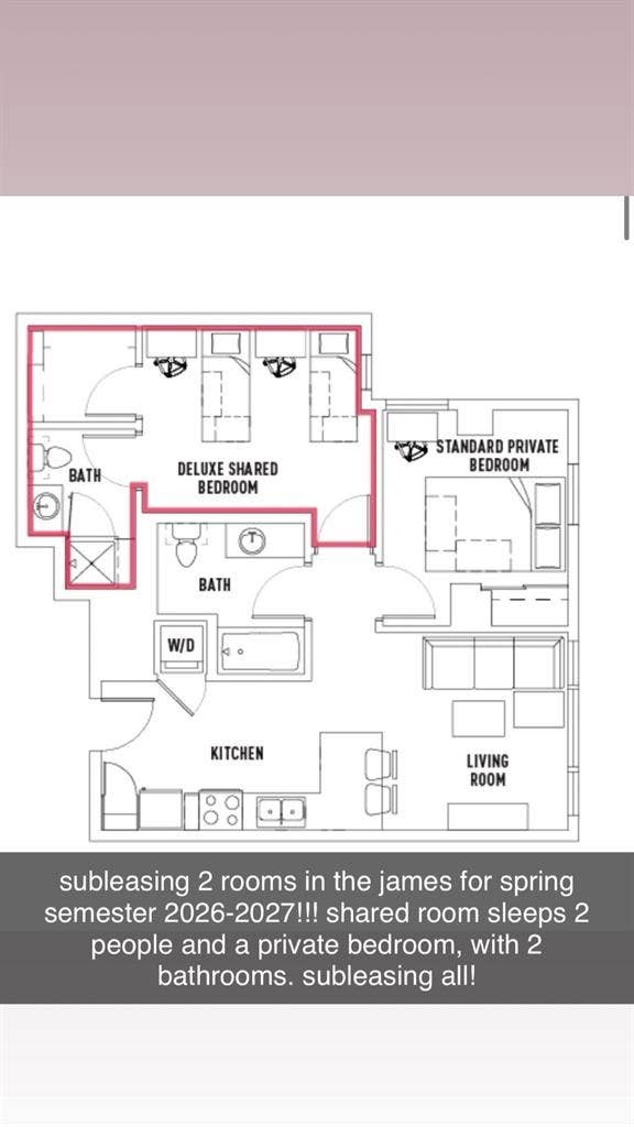 1 private bed 1 shared bed 2 bath