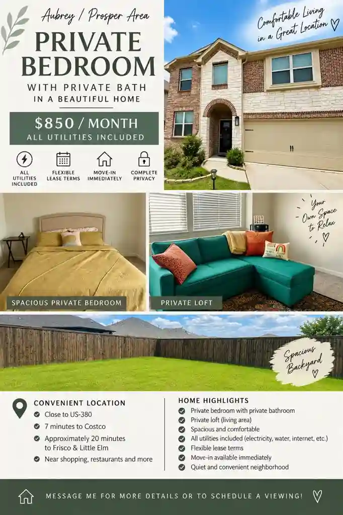 1 Bedroom W Private Bath - Prosper