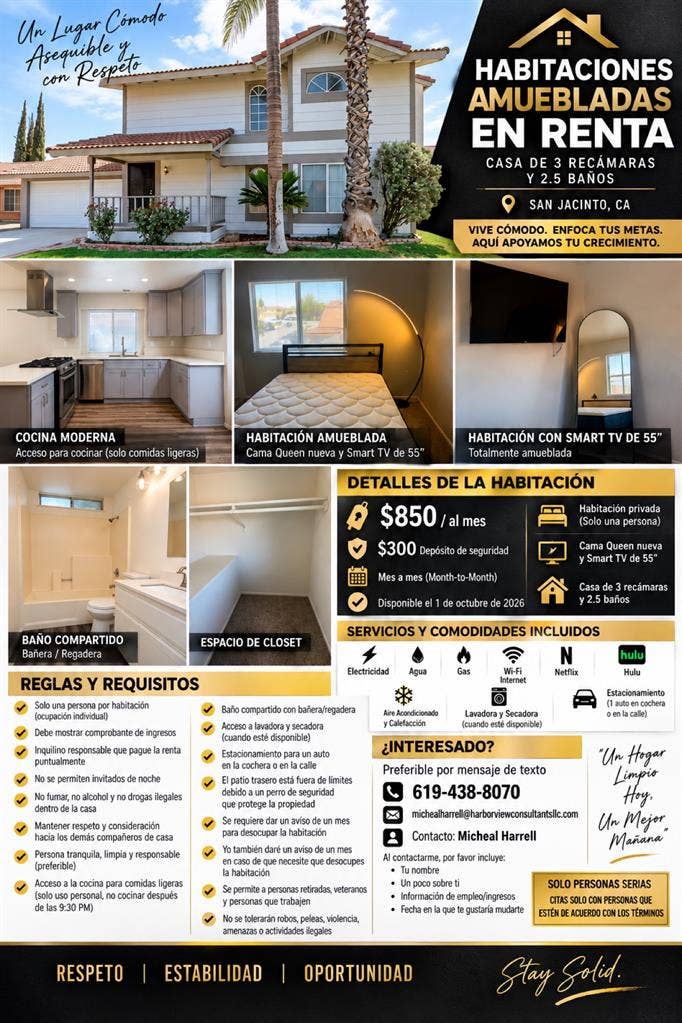 Furnished Private Room $850