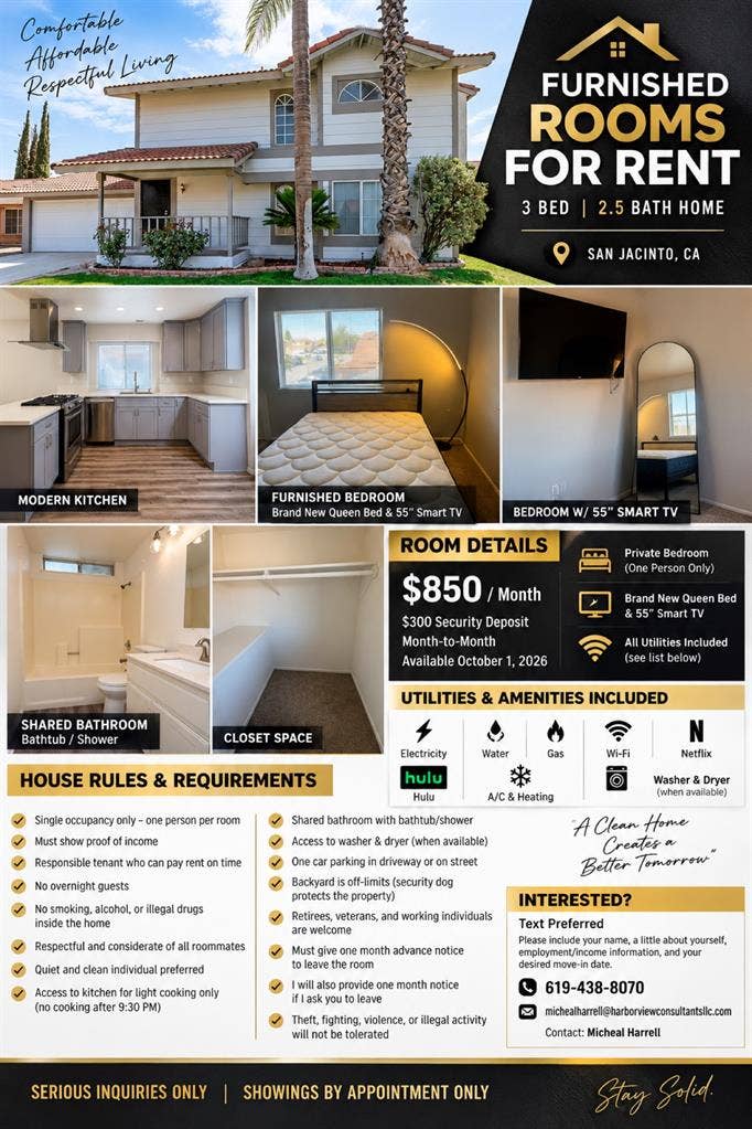 Furnished Private Room $850