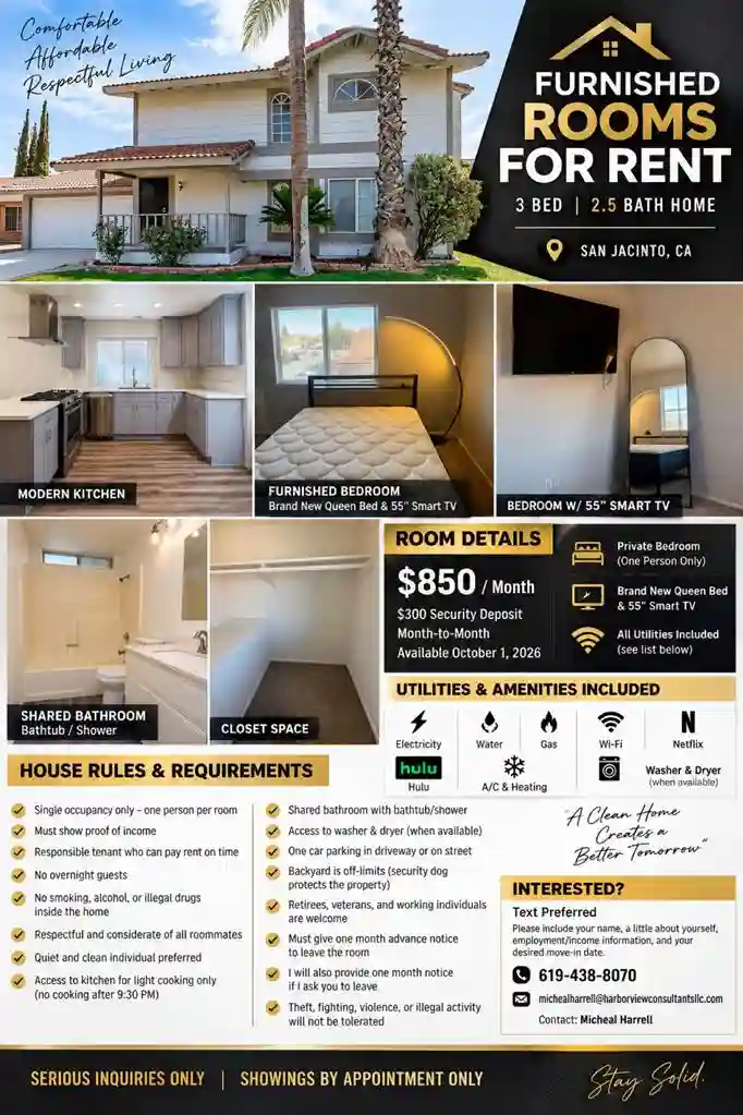 Furnished Private Room $850