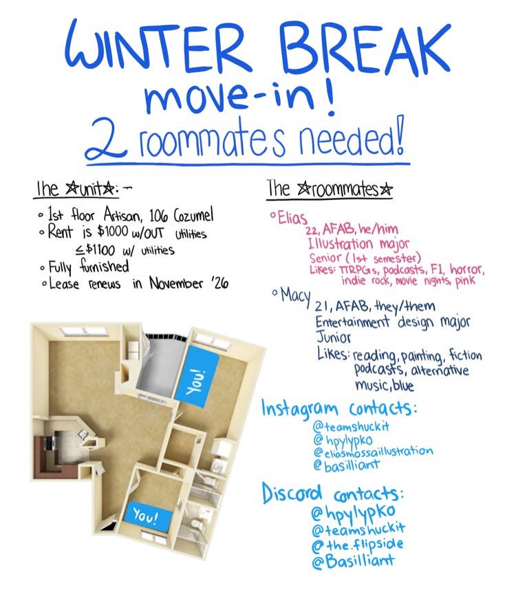 2 ROOMMATES NEEDED DEC-JAN