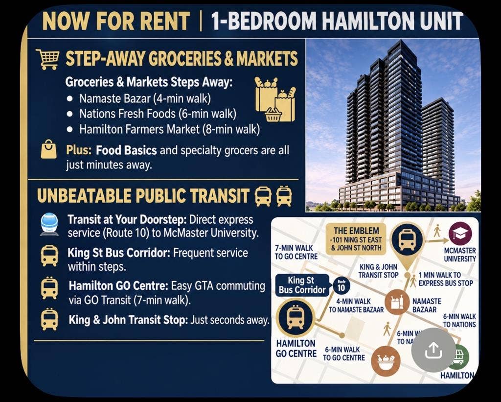 1bed condo for rent in Hamilton