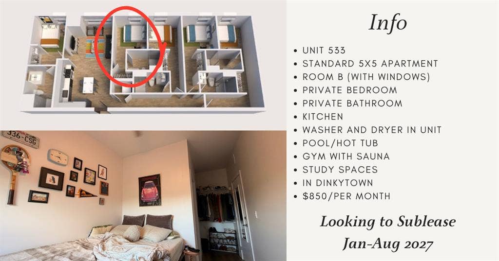Looking for Sublease Jan - Aug 2027