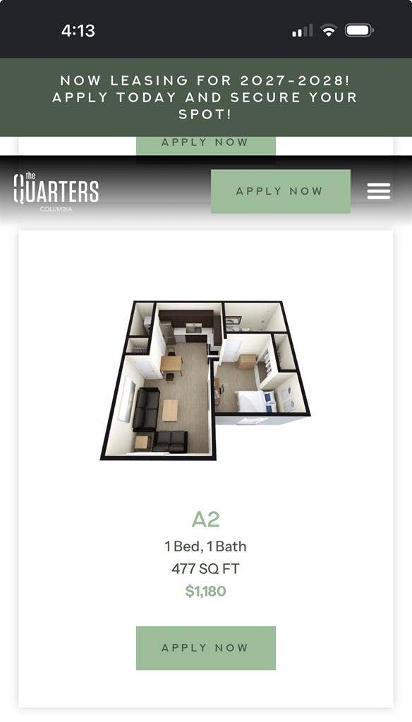 The Quarters studio apartment