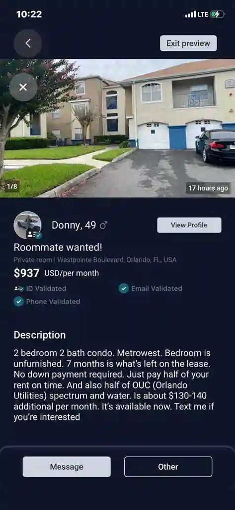 Needing a roommate.