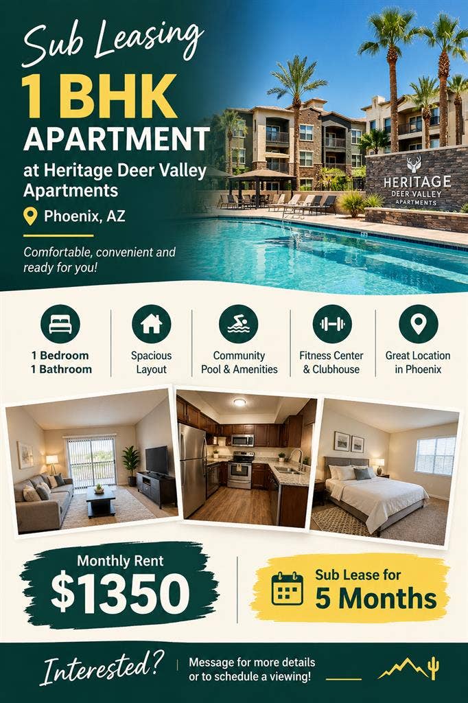 1 Bed room apartments for sublease