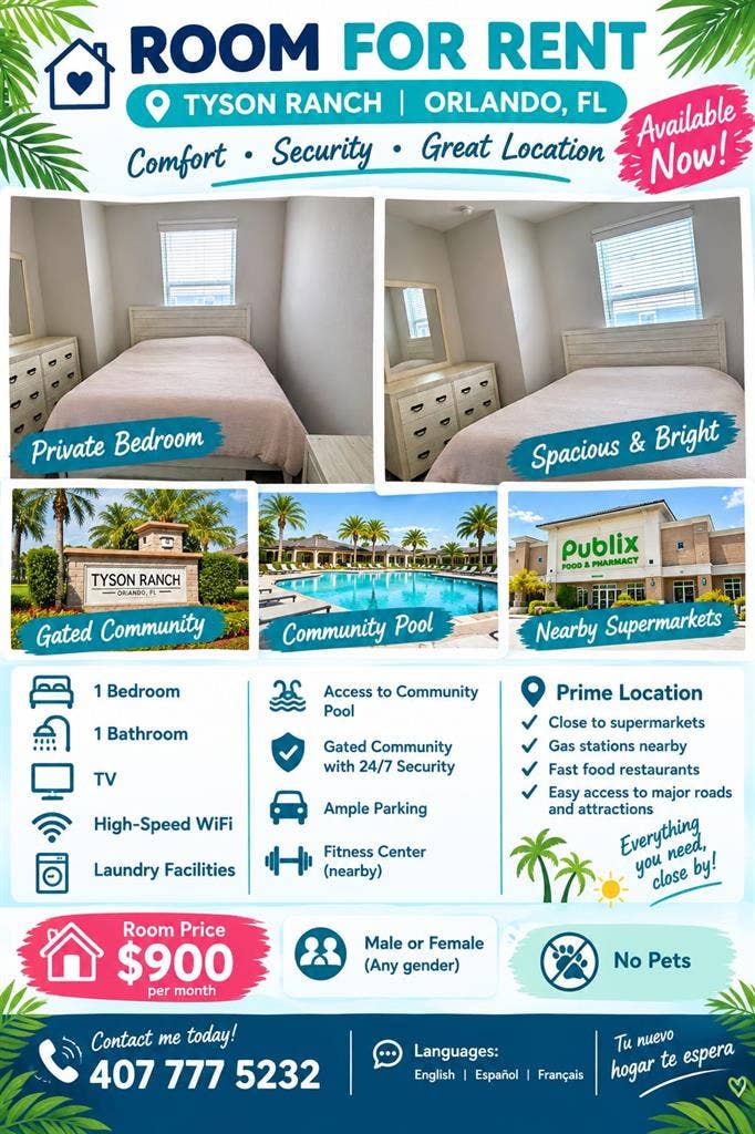 Room for rent at Tyson Ranch