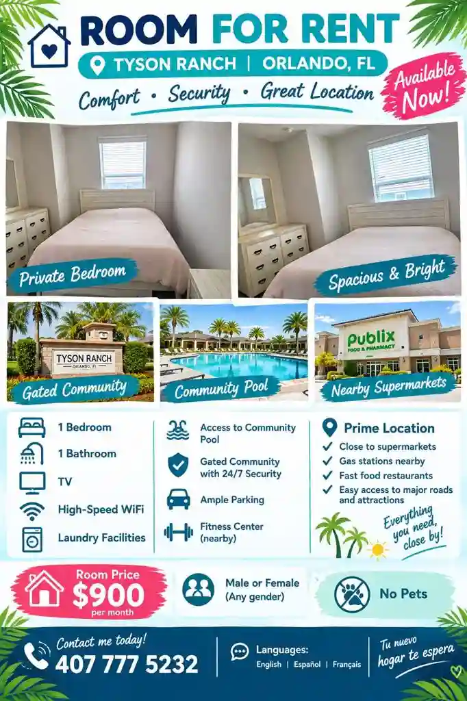 Room for rent at Tyson Ranch