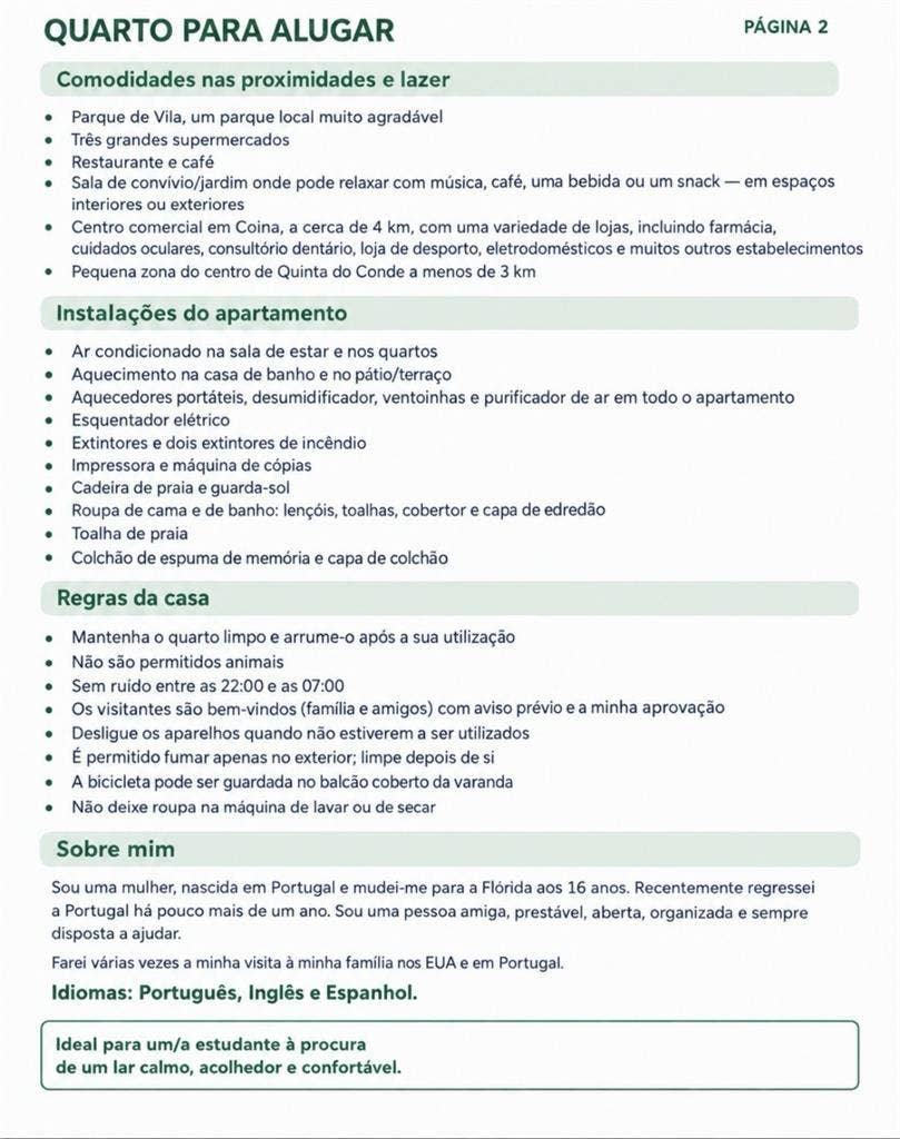 Quarto Quinta do Conde feminina