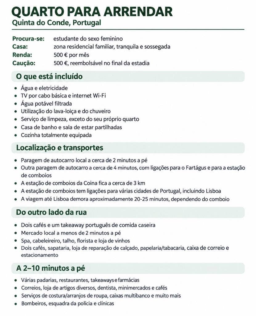 Quarto Quinta do Conde feminina