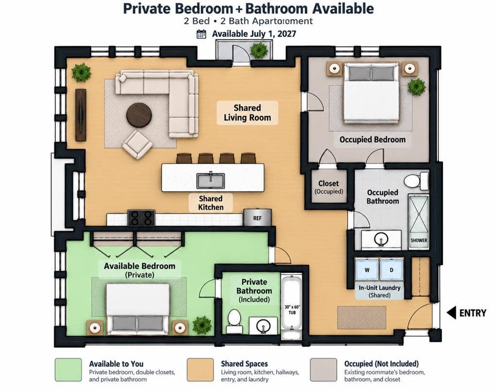 2b & 2ba | Private Bed + Bath