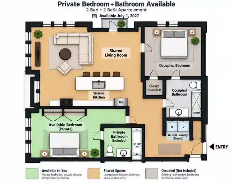 2b & 2ba | Private Bed + Bath