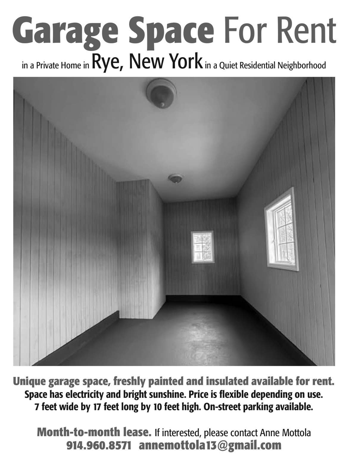 room and garage space for rent