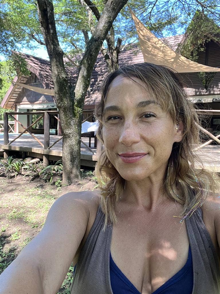 Joyful woman seeking room