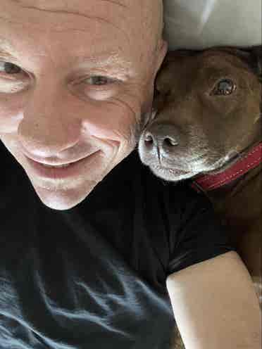 Sober man and his
 dog