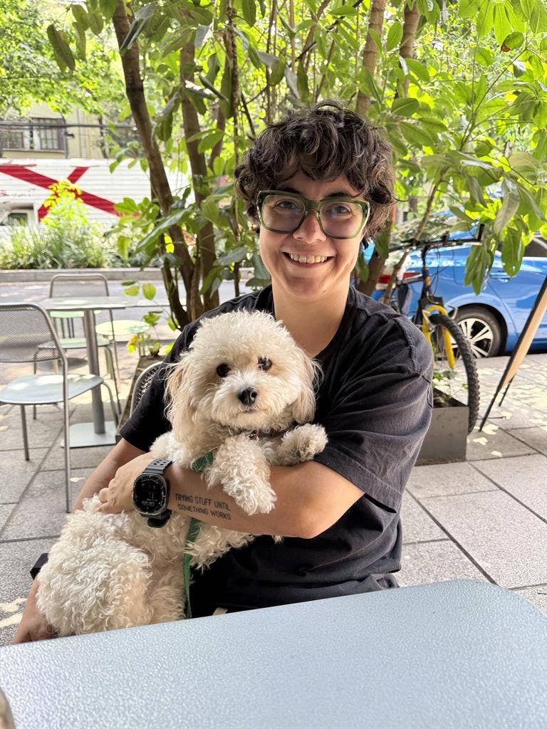 Female student with small dog