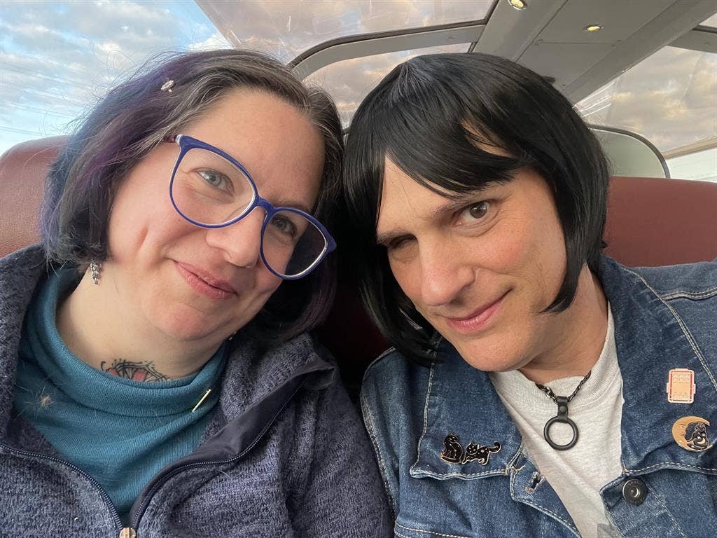 Professional couple looking