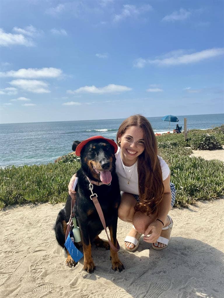 Female 30 year old with a dog