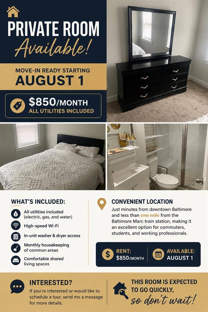 Private room for rent (21205)