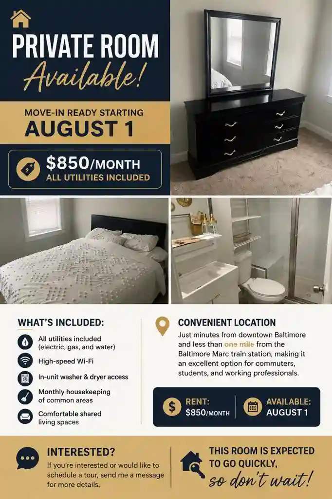 Private room for rent (21205)